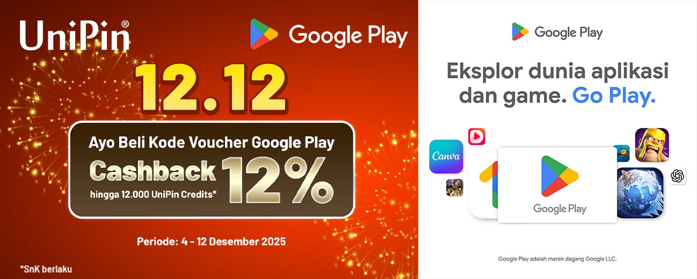 Promo 12.12: Kode Voucher Google Play – Cashback 12% hingga 12.000 UniPin Credits!